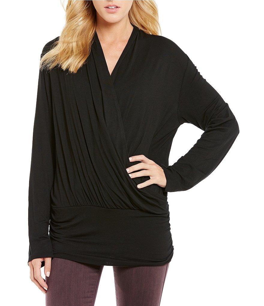 Moa Moa Long Sleeve Surplice Keyhole Back Top