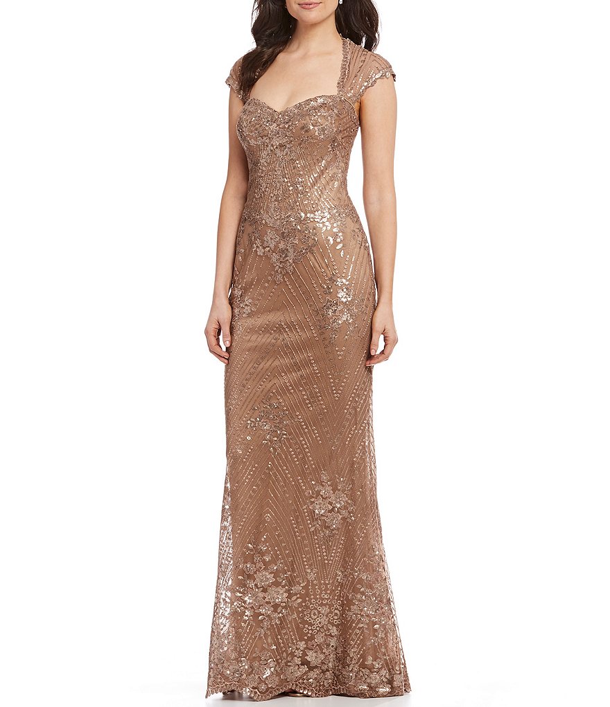 Mon Cheri Metallic Sequin Lace Mermaid Gown