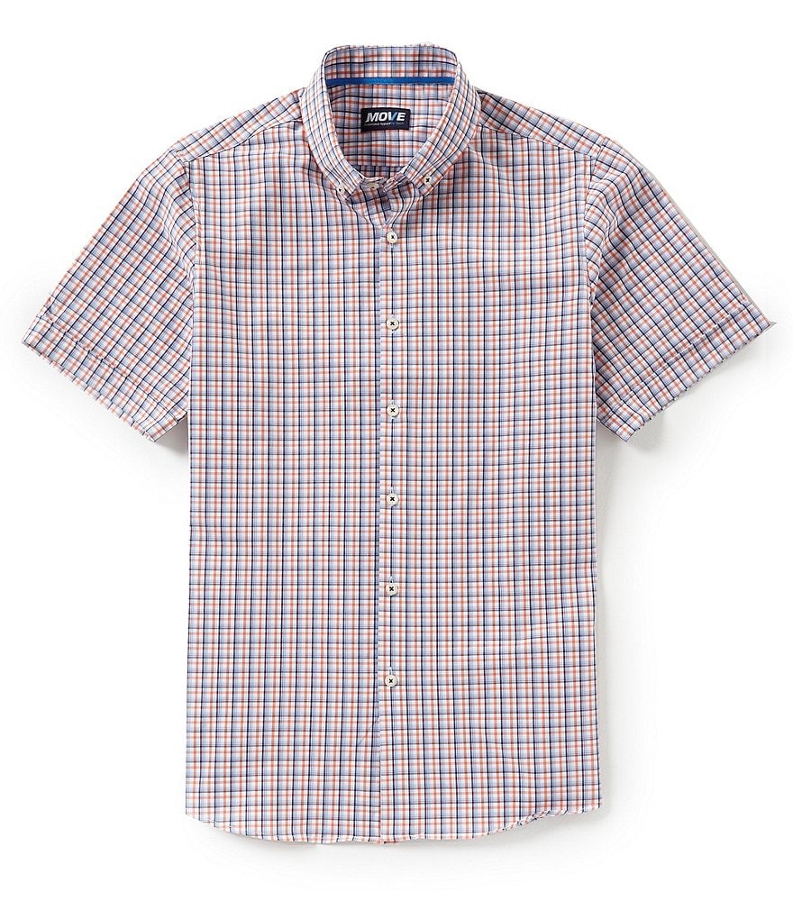 Move Performance Apparel Non-Iron Glen Plaid Stretch Short-Sleeve Woven Shirt