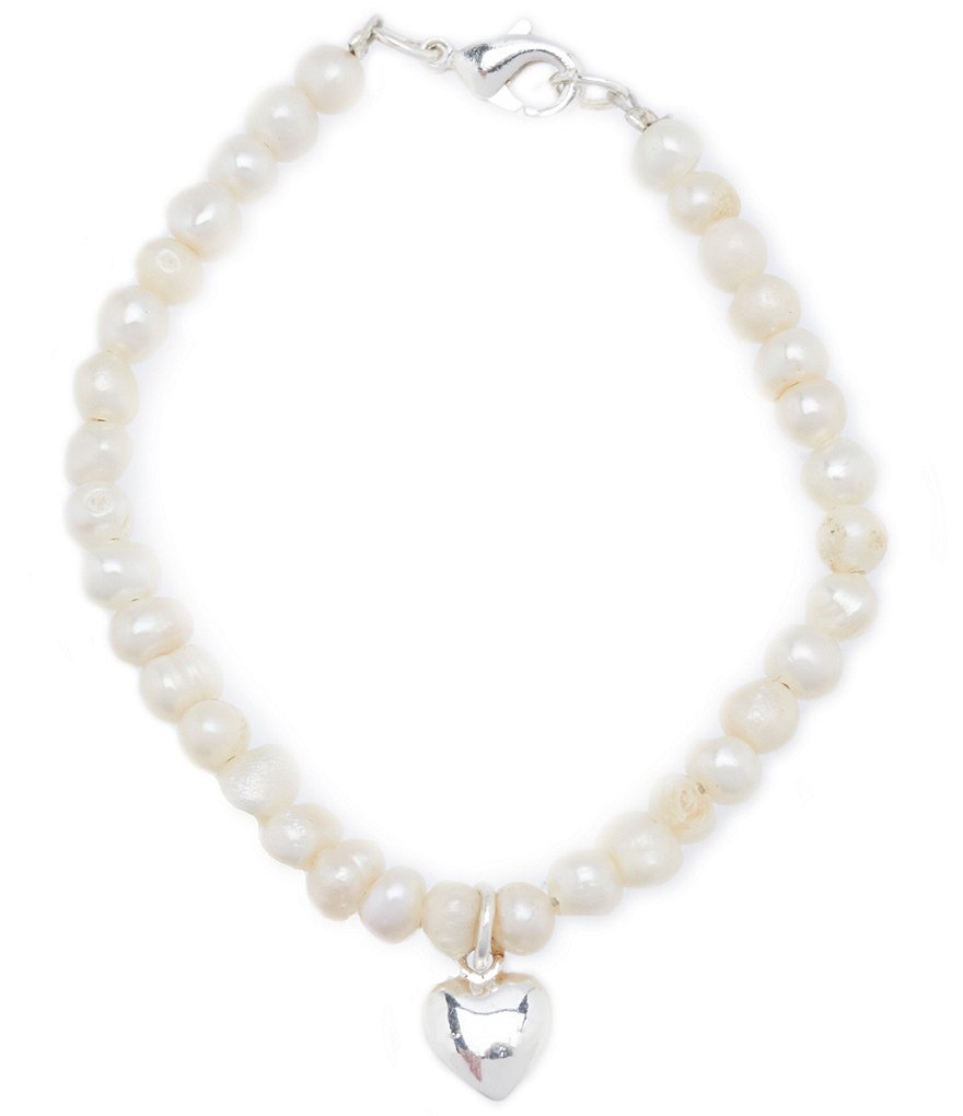 Mud Pie Baby Girls Sterling Silver Heart Freshwater Pearl Bracelet