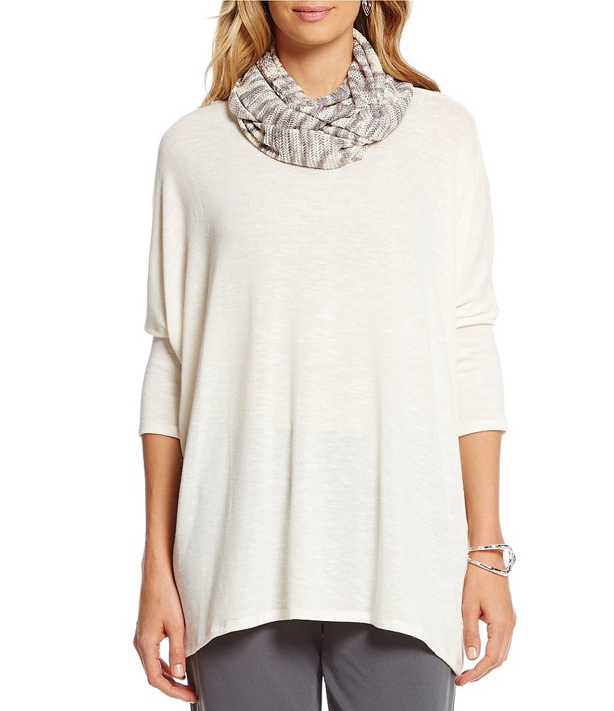 Multiples Drop Shoulder Accent Scarf Solid Top