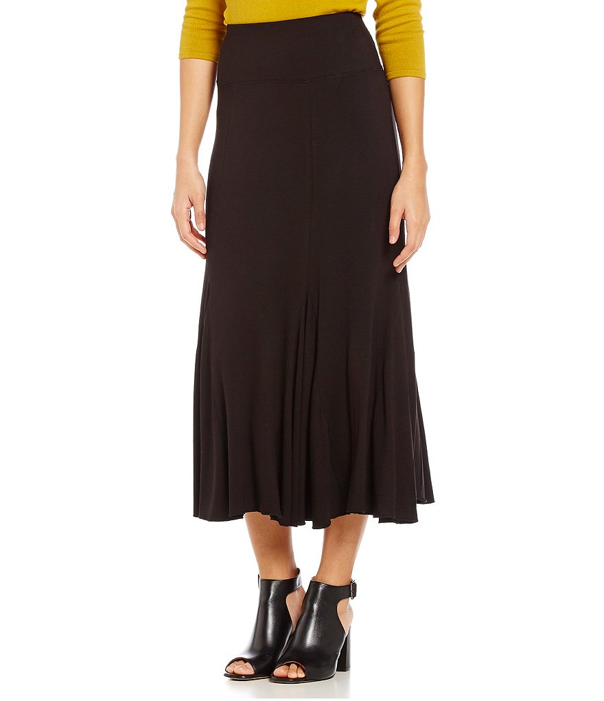 Multiples Multi Panel Godet Solid Pull-On Skirt