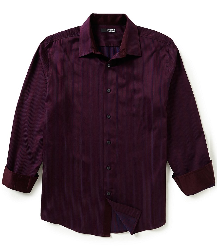 Murano Long-Sleeve Liquid Luxury Point Collar Striped Sportshirt