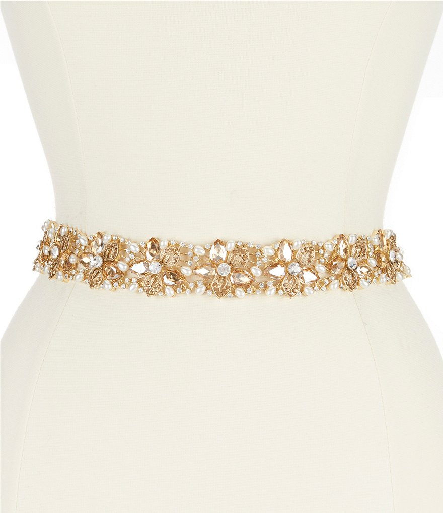 Natasha Accessories Faux-Pearl Flower Chain Belt