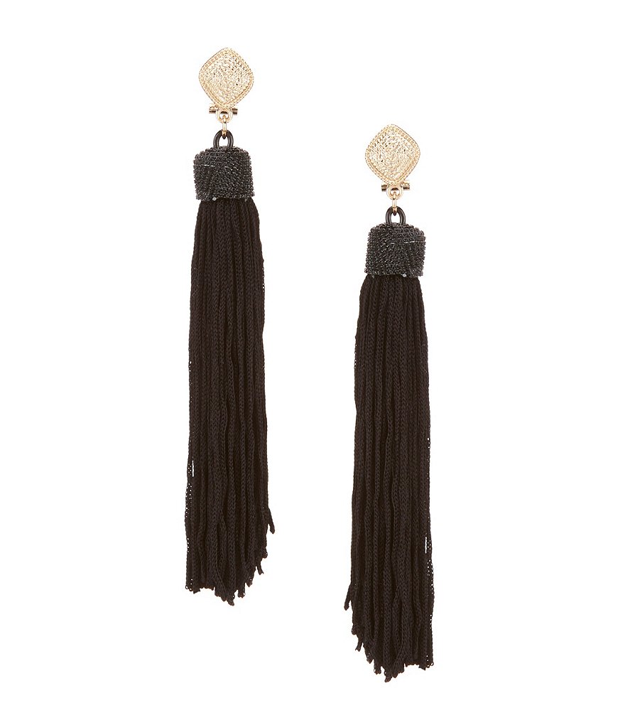 Natasha Accessories Long Tassel Statement Linear Drop Earrings