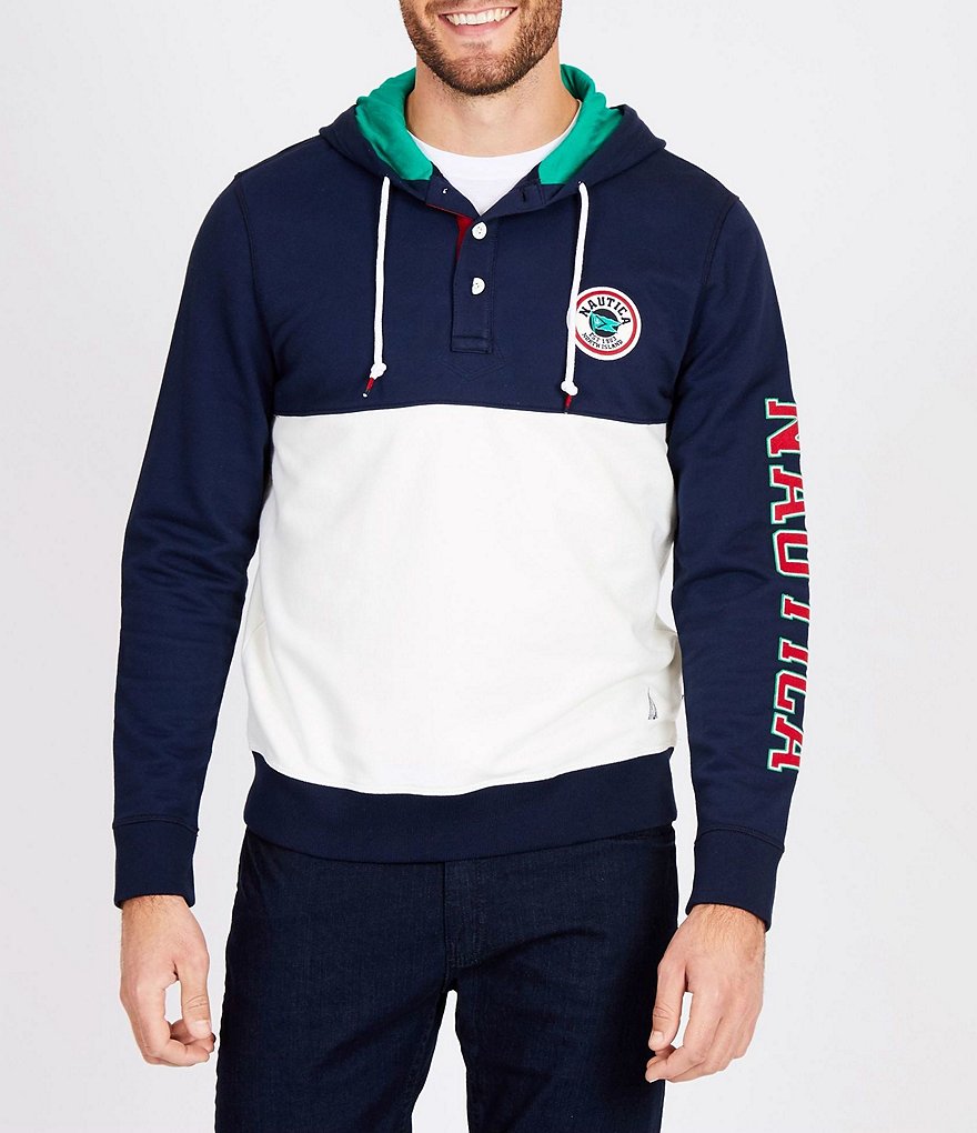 Nautica Big & Tall Color Block Logo Long-Sleeve Hoodie
