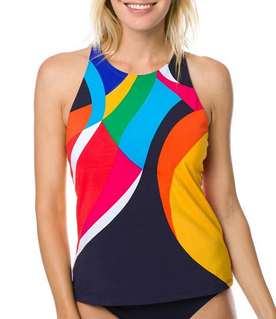 Nautica Sails High Neck Cross Back Tankini Top