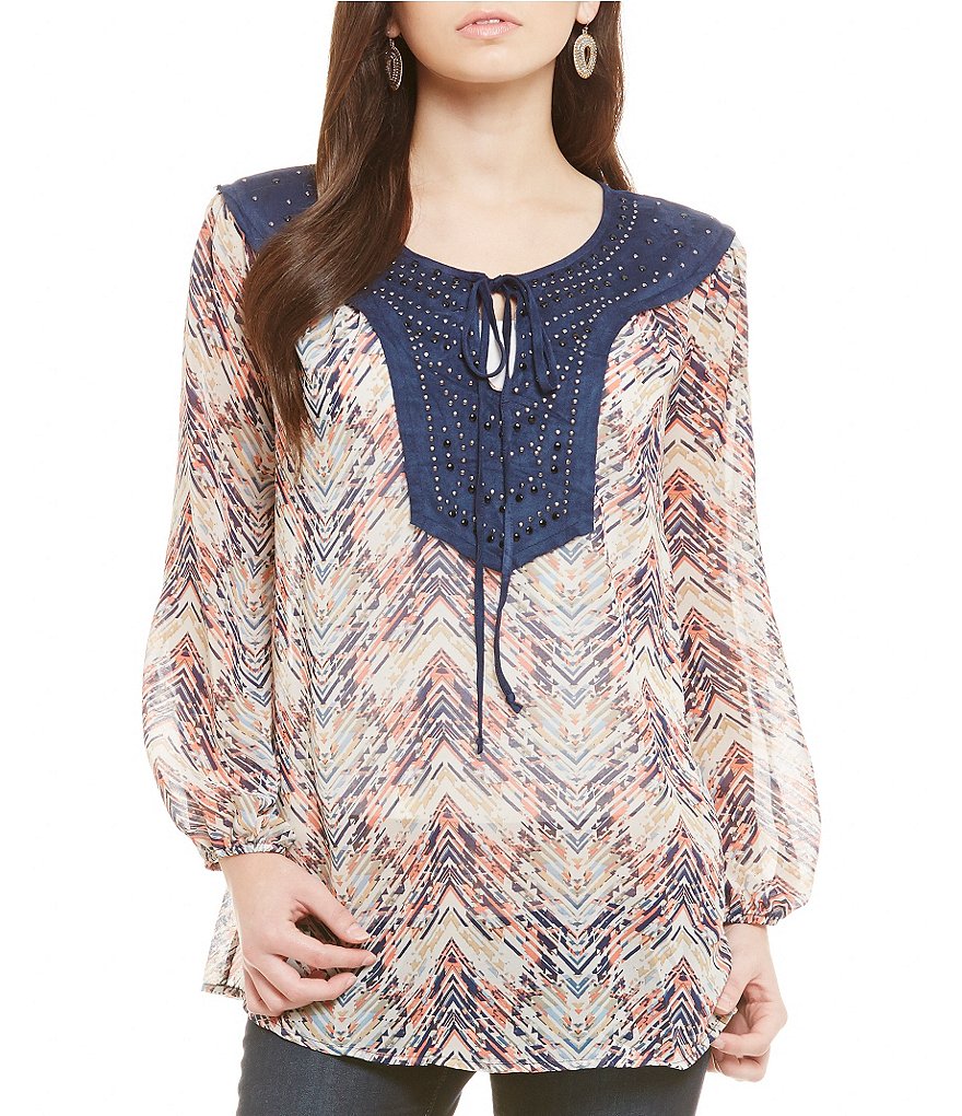 Nicola Embellished Yoke Tie-Neck Peasant Blouse