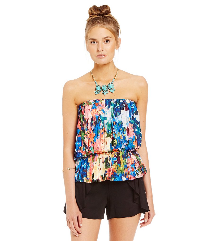 Nicole Miller Artelier Floral Print Strapless Top