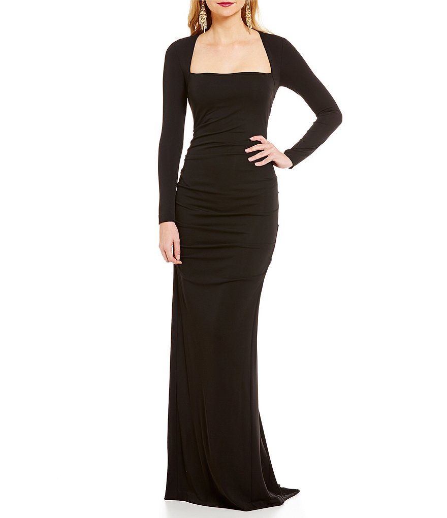 Nicole Miller Collection Long Sleeve Square Neck Felicity Gown
