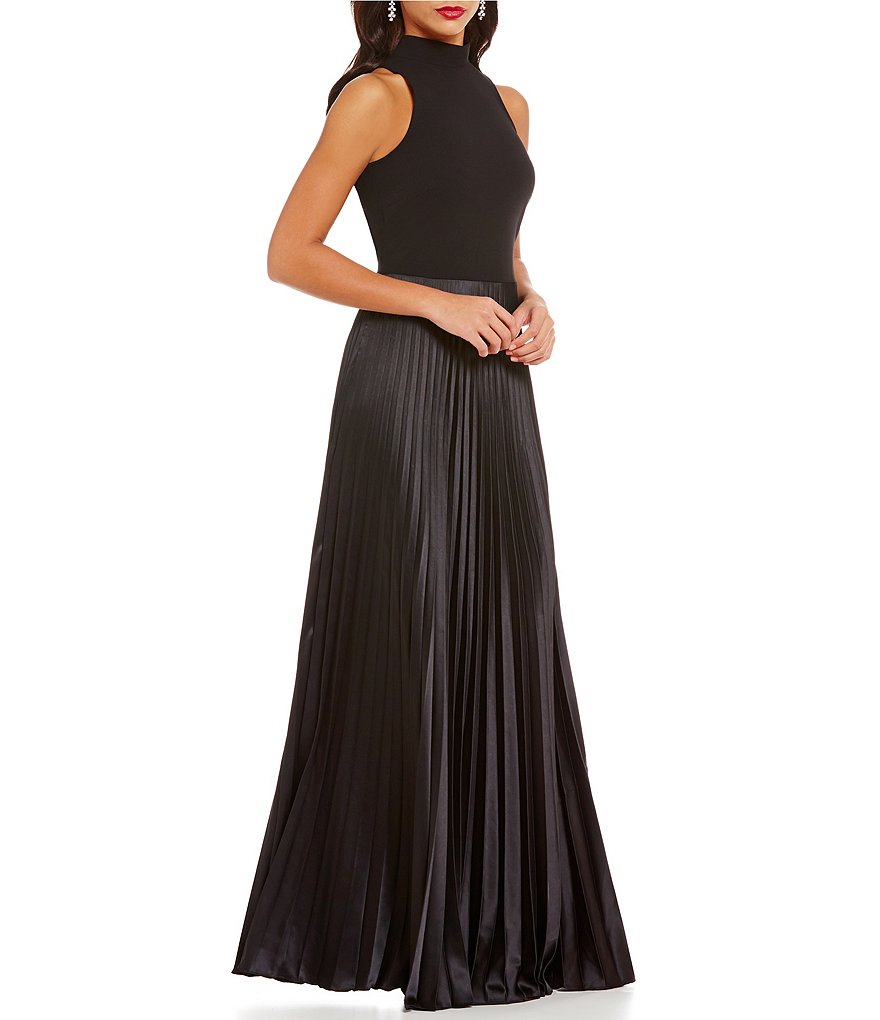 Nicole Miller Collection Mock Neck Sleeveless Pleated Gown