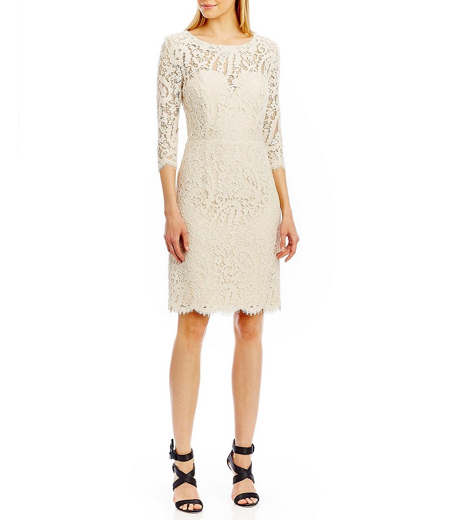 Nicole Miller New York Lace Long Sleeve Open Bow Back Dress