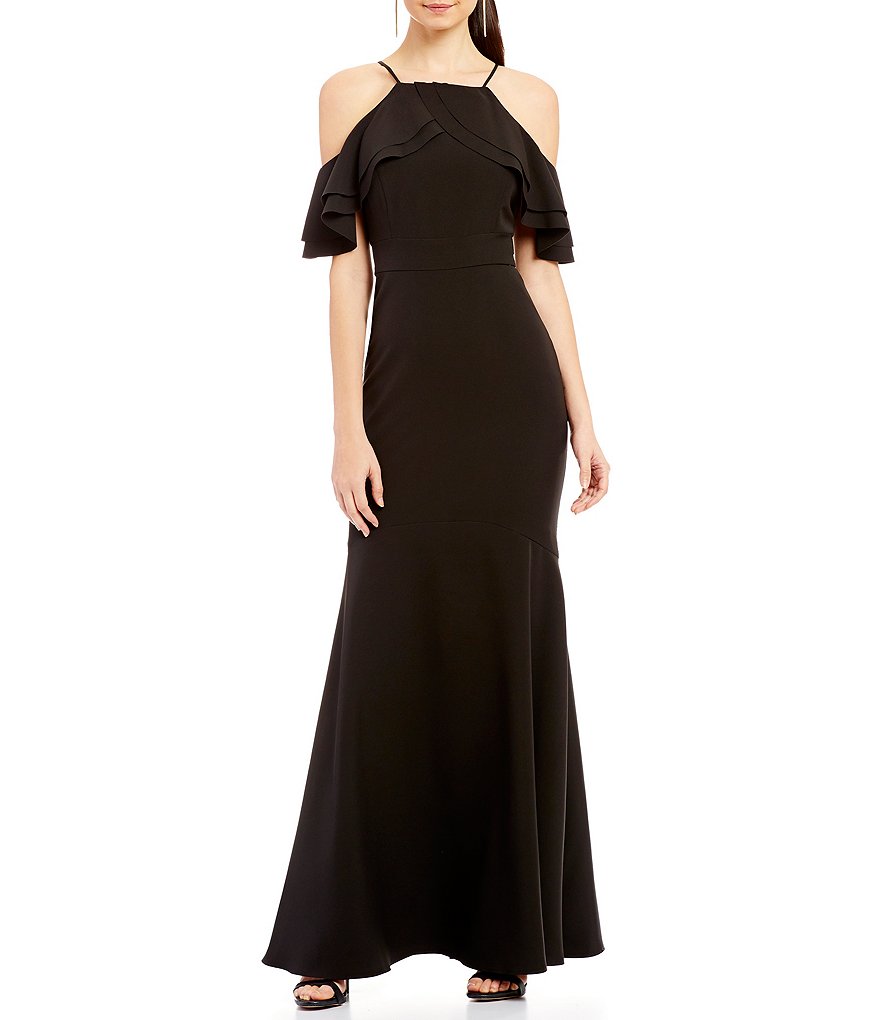 Nicole Miller New York Ruffled Halter Crepe Gown
