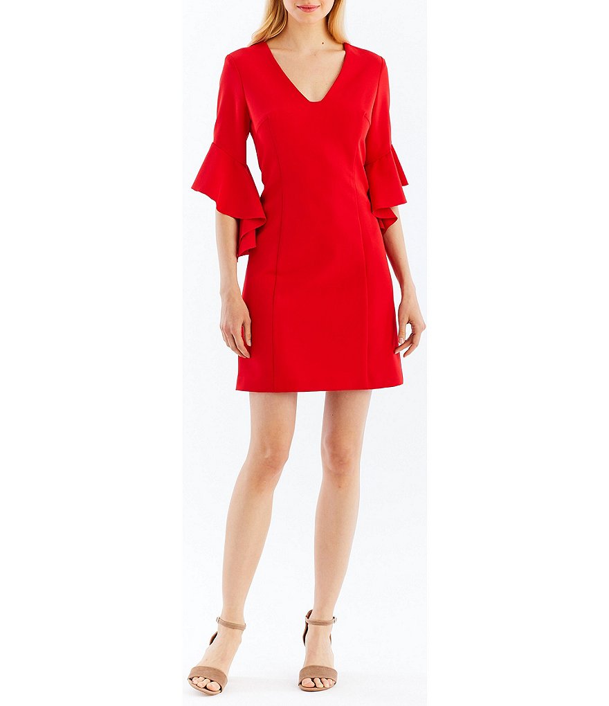 Nicole Miller New York Tie Back Flutter Bell Sleeve Dress