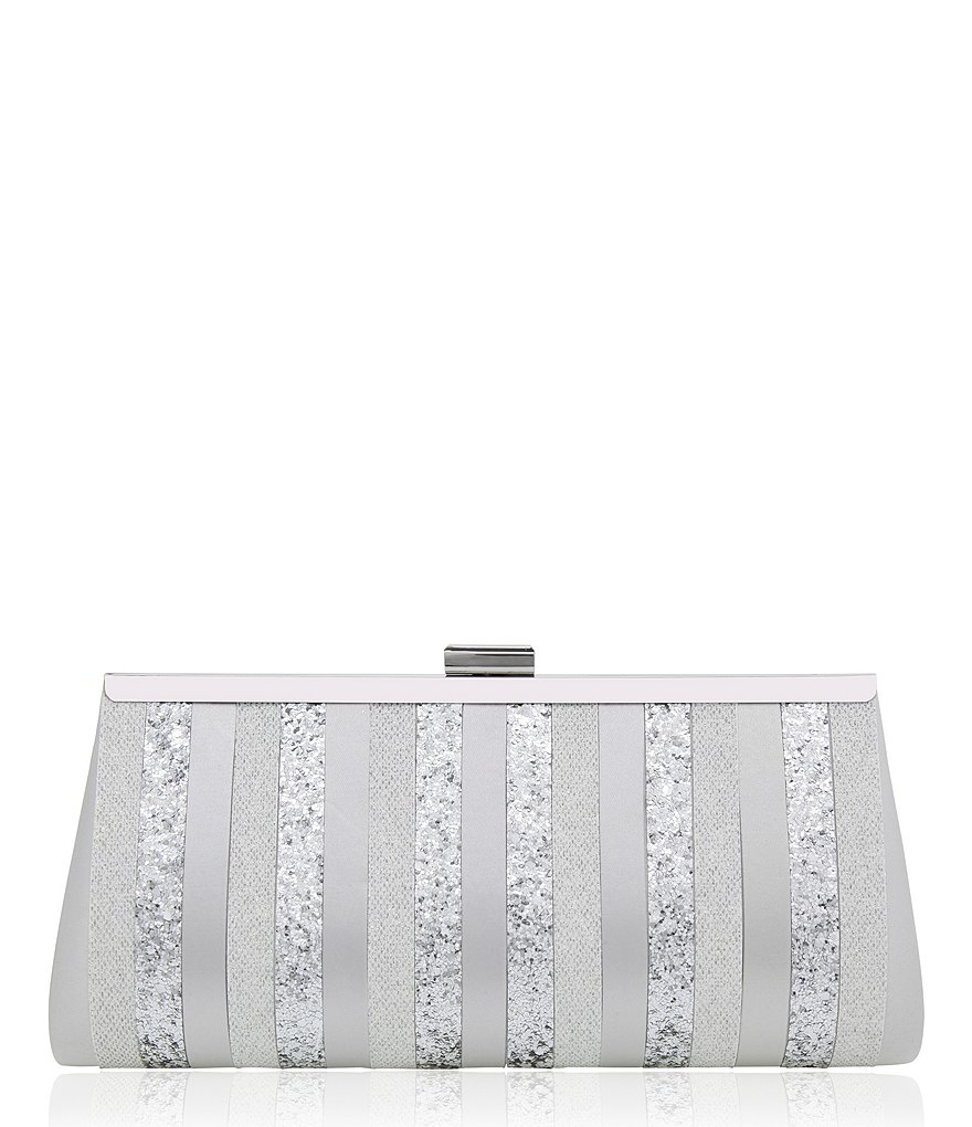 Nina Glitter-Striped Satin Frame Clutch