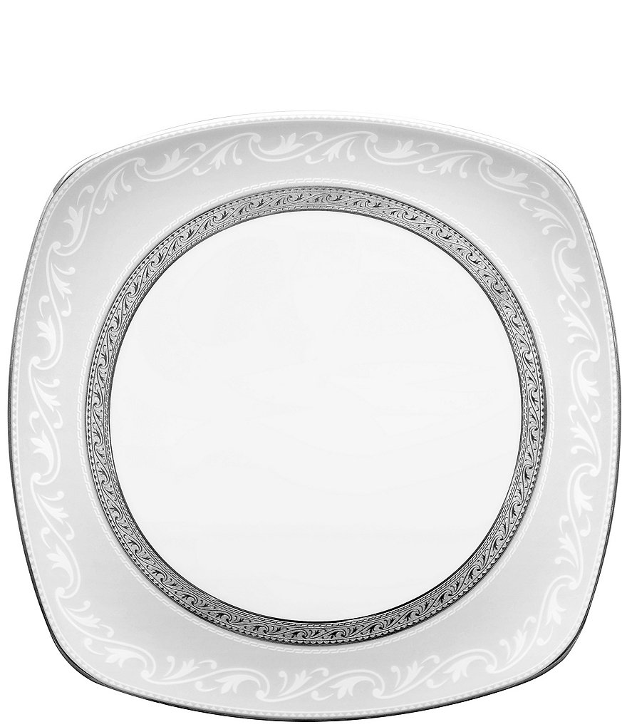Noritake Crestwood Etched Platinum Porcelain Square Accent Plate