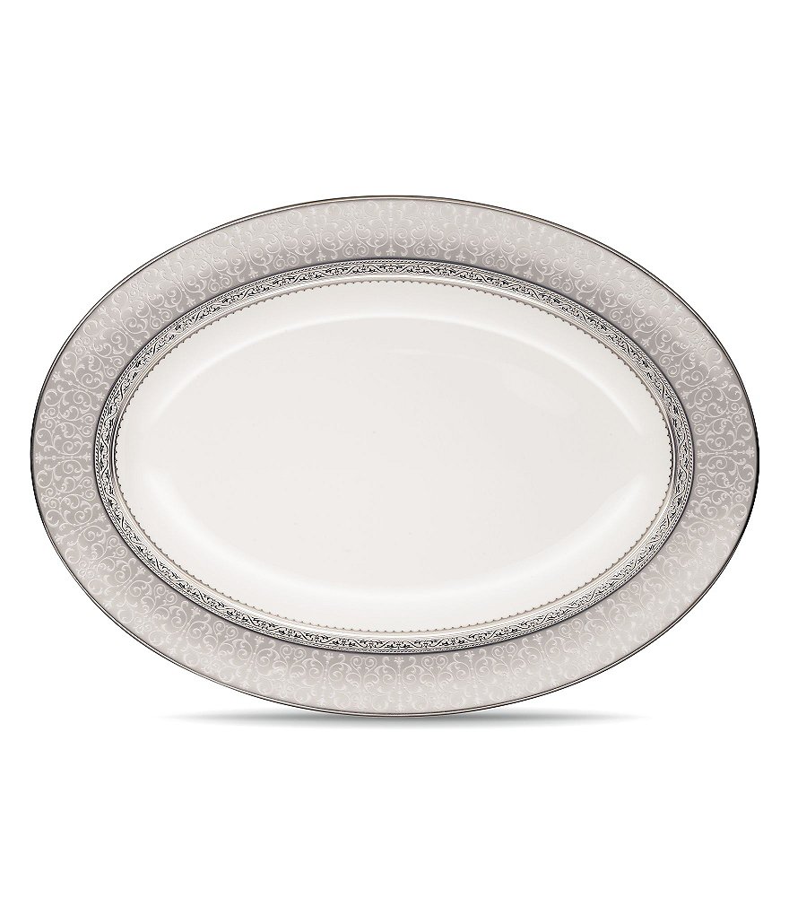 Noritake Odessa Floral Etched Platinum Bone China Oval Platter