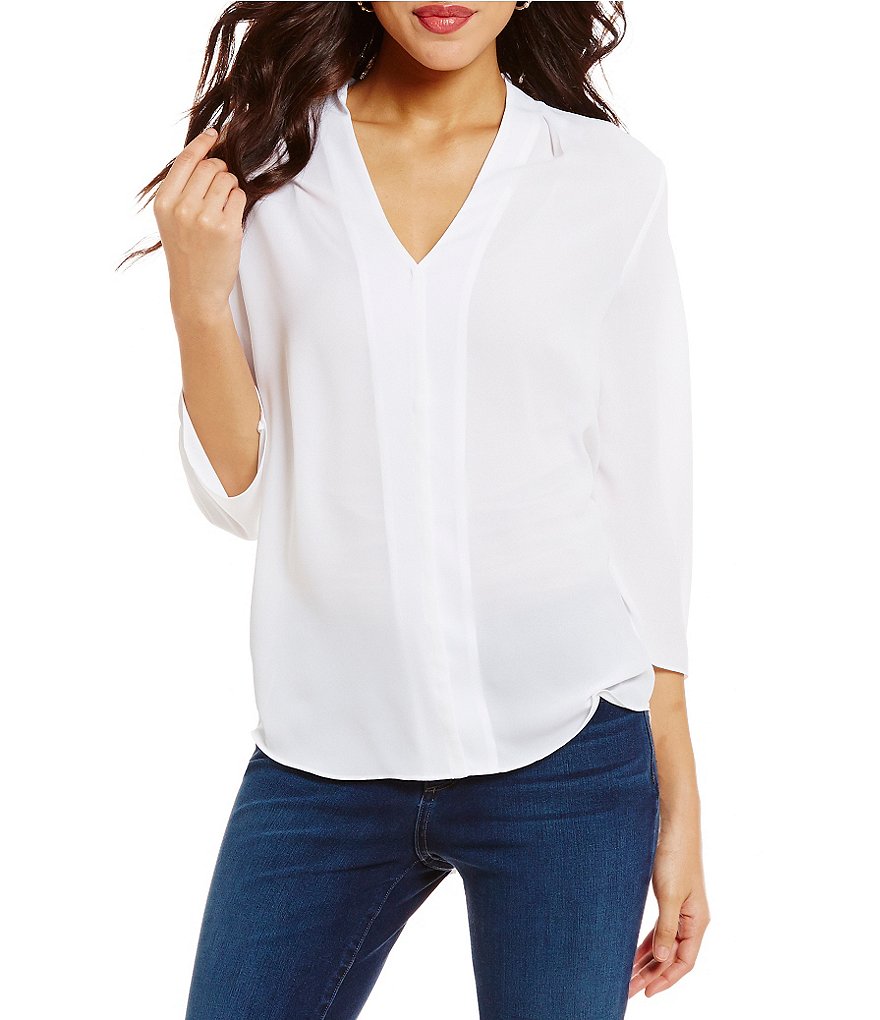 NYDJ Origami V-Neck 3/4 Sleeve Solid Tunic