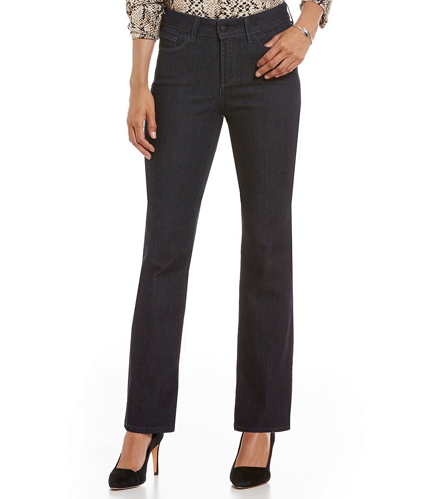 NYDJ Petite Marilyn Straight Leg Floral Stitch Back-Pocket Jean