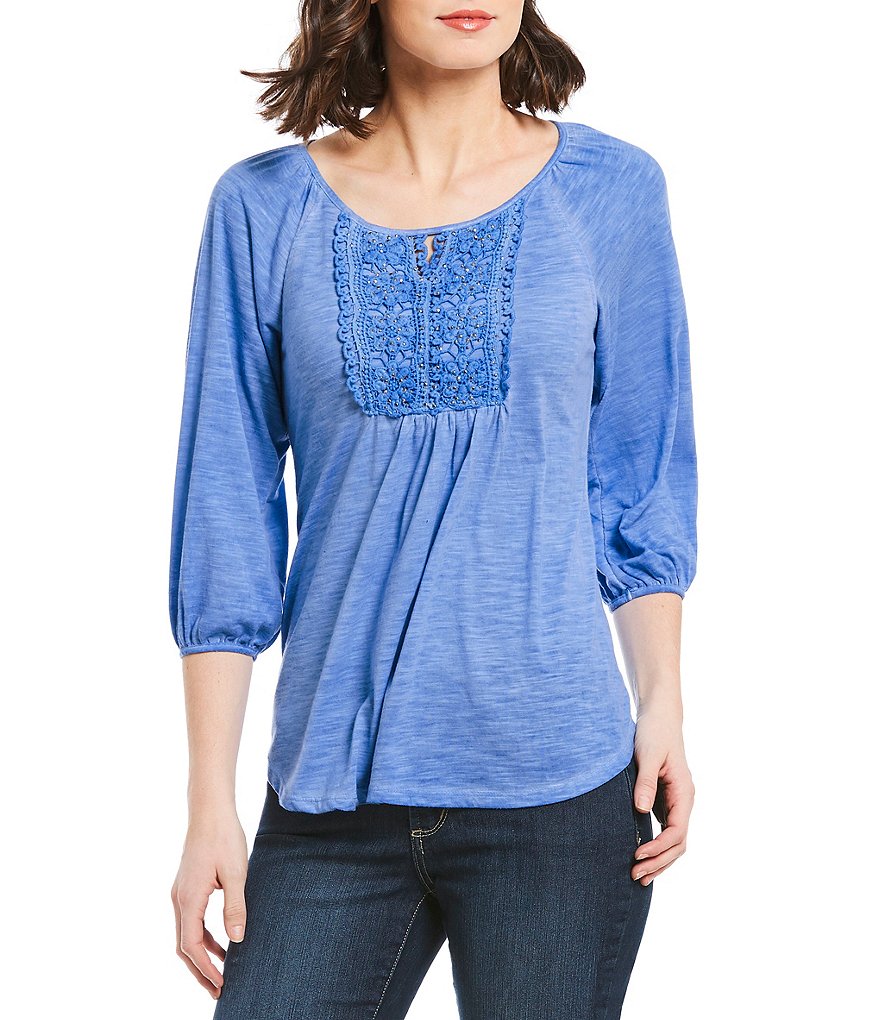 One World Apparel Petites 3/4 Sleeve Poet Top