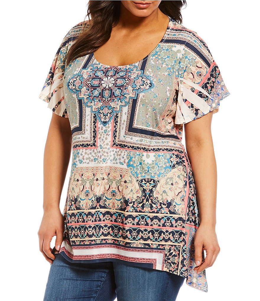 One World Apparel Plus Flutter Short Sleeve Top