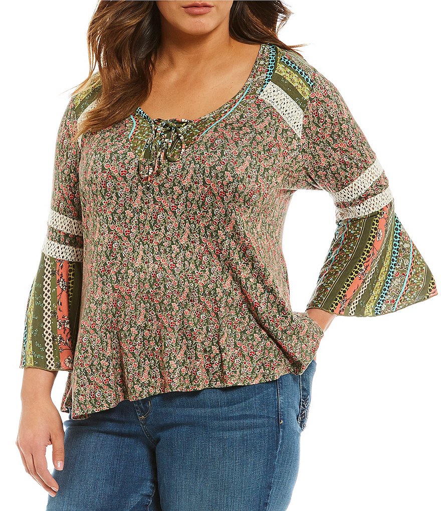 One World Apparel Plus Long Flared Sleeve Top