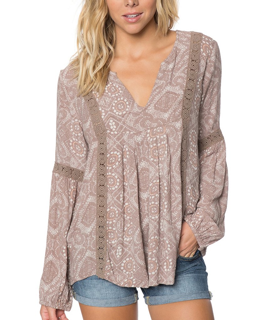 O´Neill Slater Crochet-Trim Printed Peasant Top