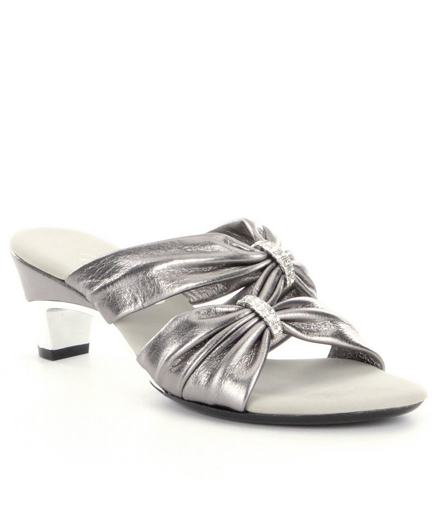 Onex Kylee Metallic Leather Criss Cross Metallic Trim Dress Slide Sandals