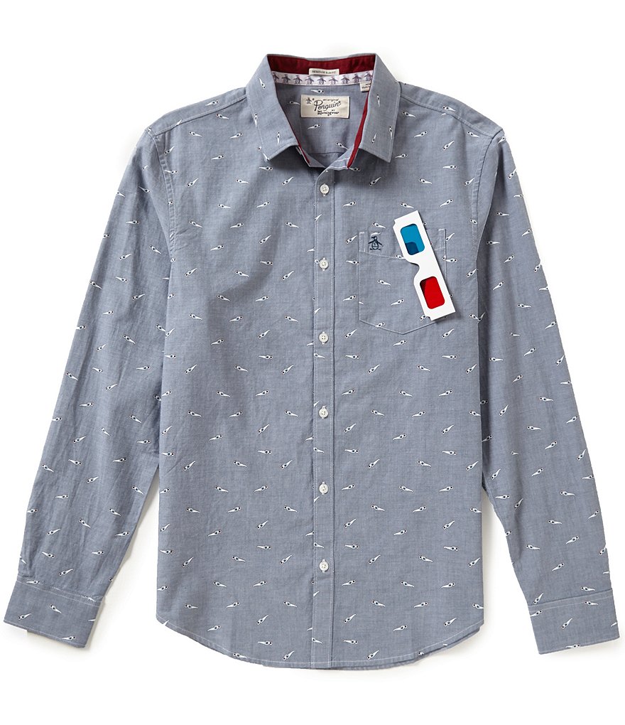 Original Penguin Repeating 3D Glasses Print Long-Sleeve Shirt