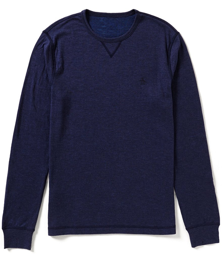 Original Penguin Long-Sleeve Horizontal-Striped/Solid Reversible Knit Shirt