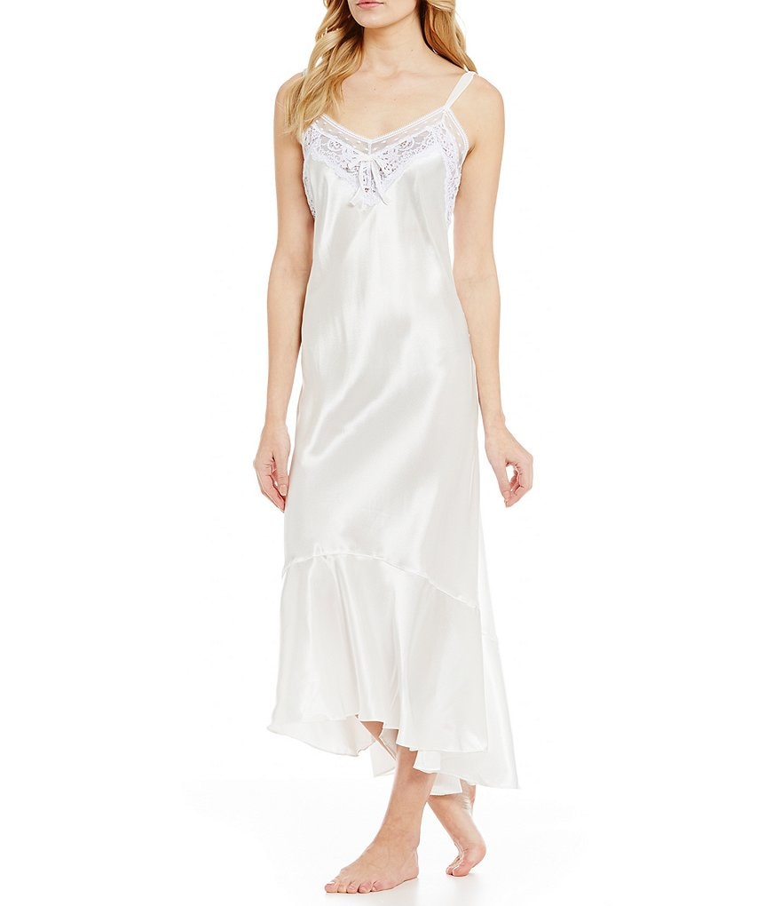 Oscar de la Renta Pink Label Lace & Charmeuse Hi-Low Nightgown