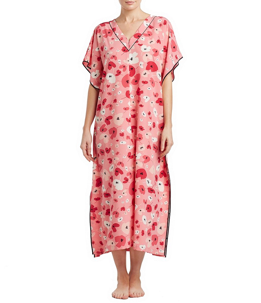 Oscar de la Renta Pink Label Poppy-Print Crepe Zip Caftan