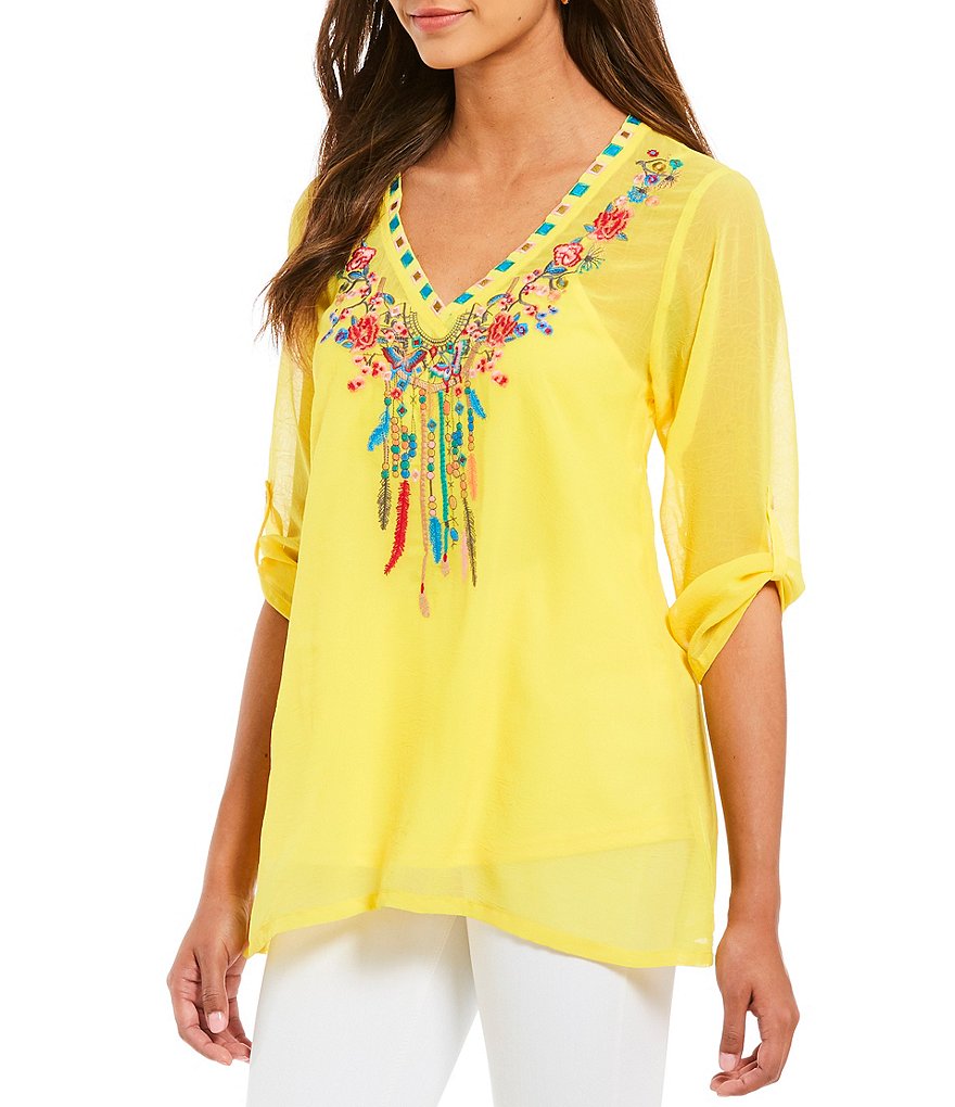 Paris Hues Embroidered V-Neck Tunic