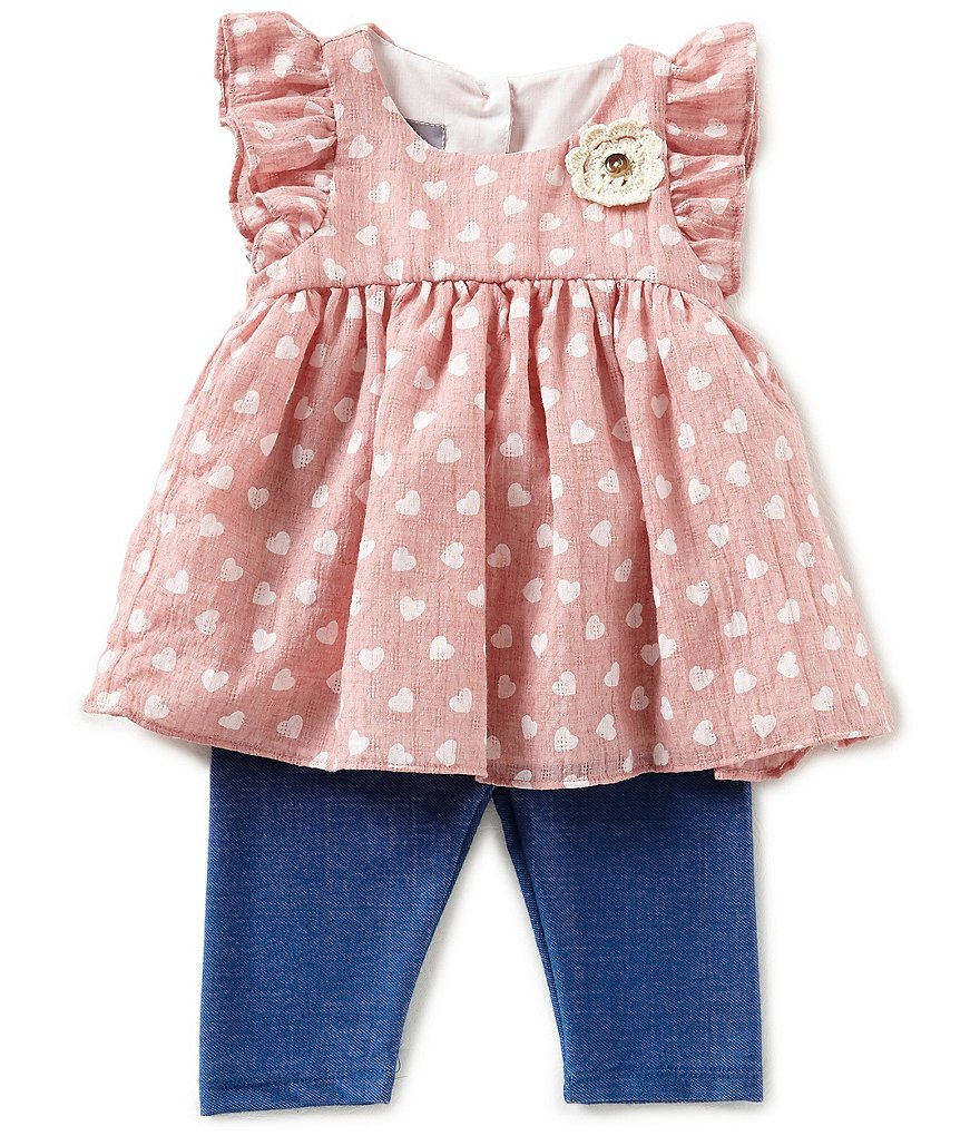 Pastourelle by Pippa & Julie Baby Girls 12-24 Months Heart-Printed Applique Top & Leggings Set