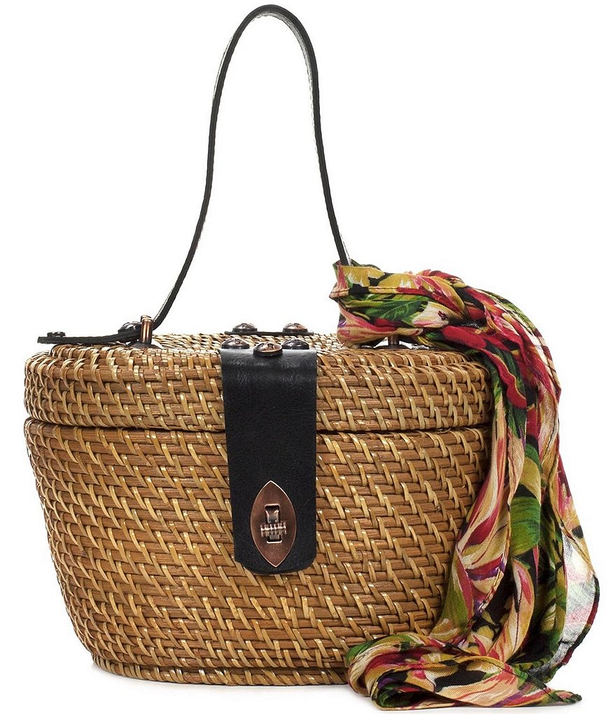 Patricia Nash Spring Wicker Collection Caselle Basket Bag with Floral Scarf