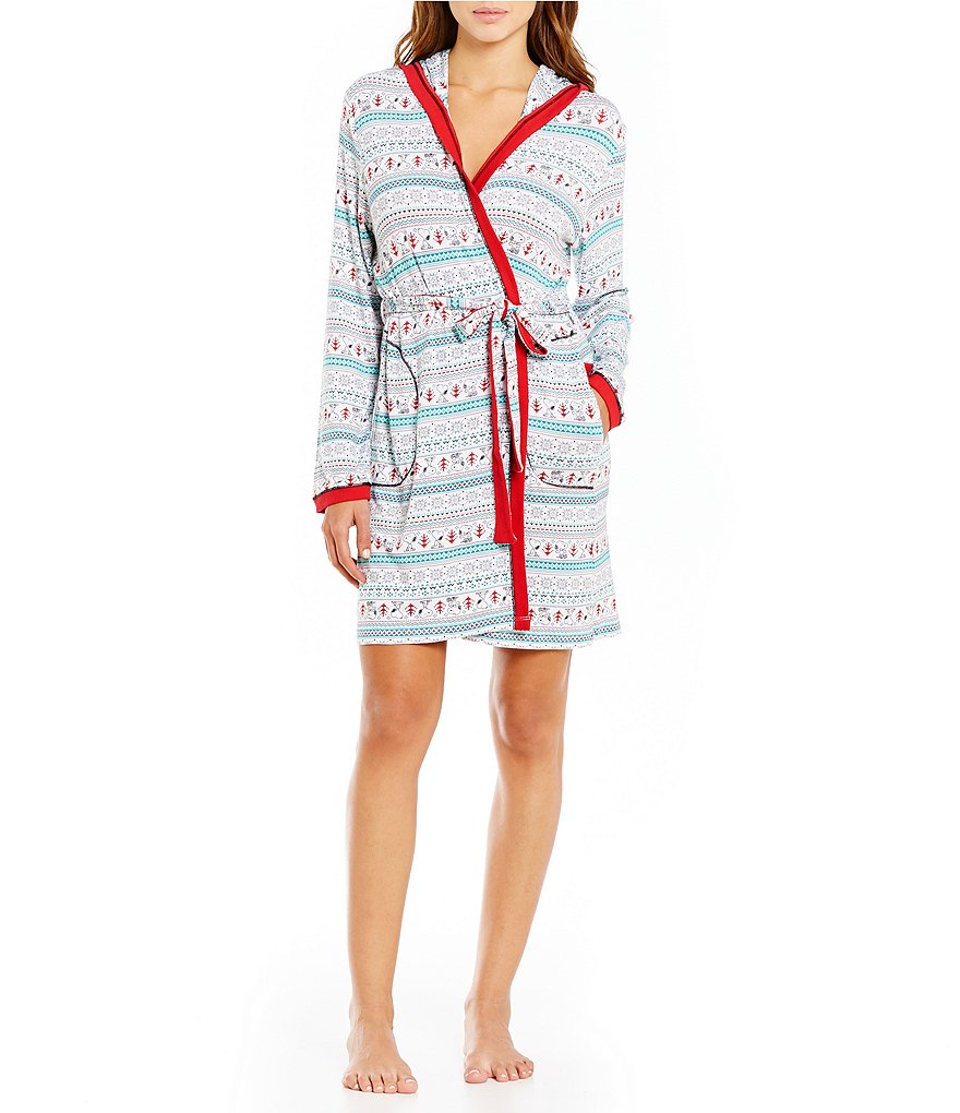 Peanuts Holiday Snoopy & Heart Fair Isle Hooded Wrap Robe