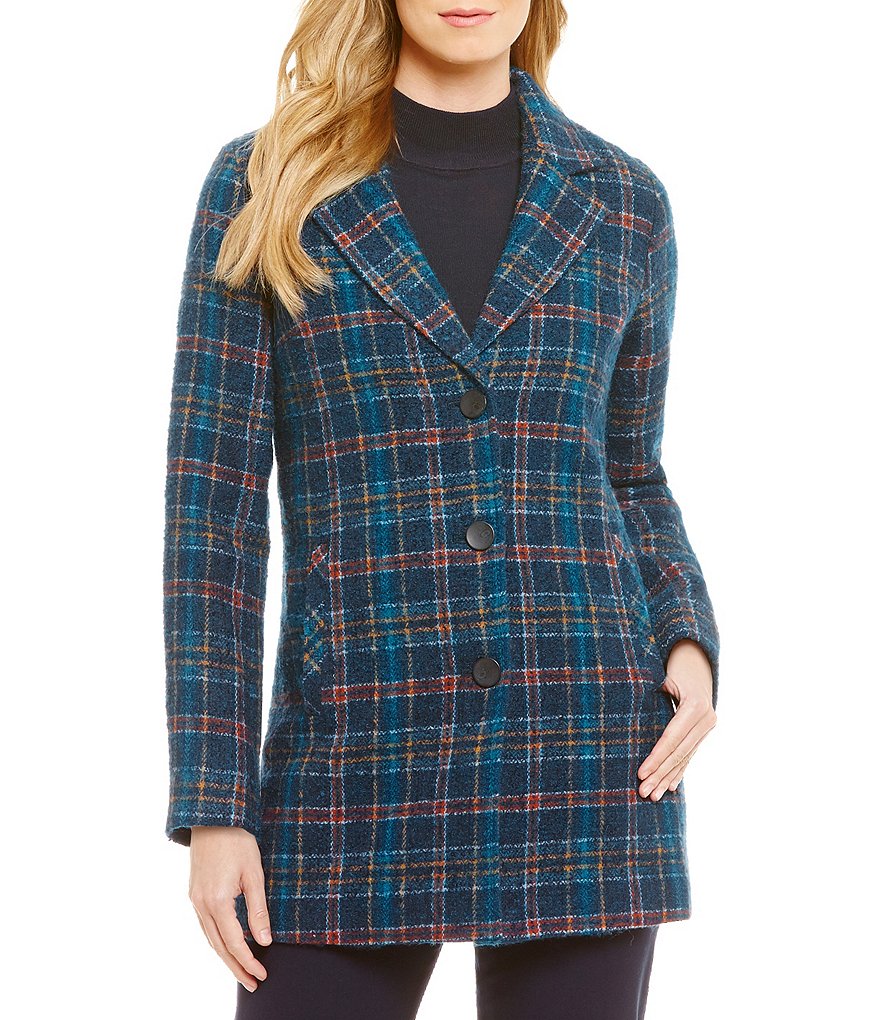 Pendleton Day Long Plaid Boucle Button Front Jacket