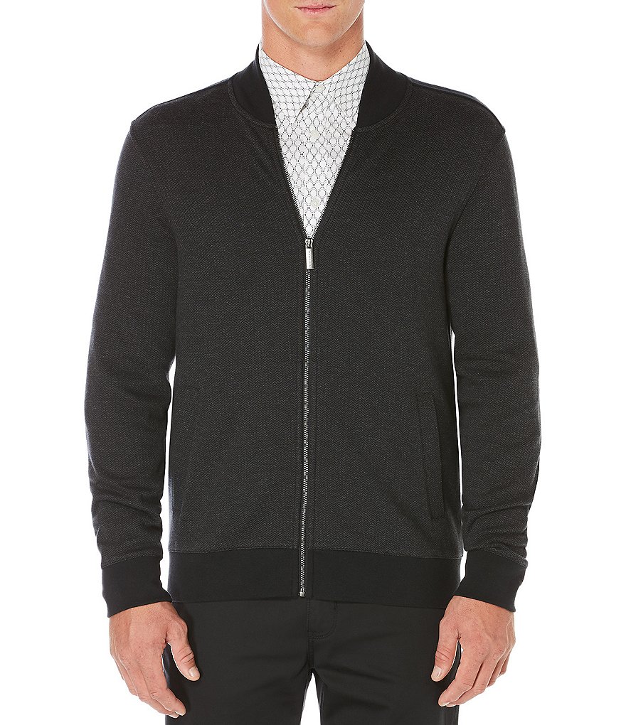 Perry Ellis Herringbone Elbow Patch Full-Zip Jacket