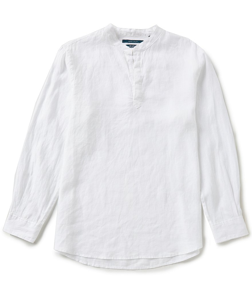 Perry Ellis Linen Popover Long-Sleeve Shirt