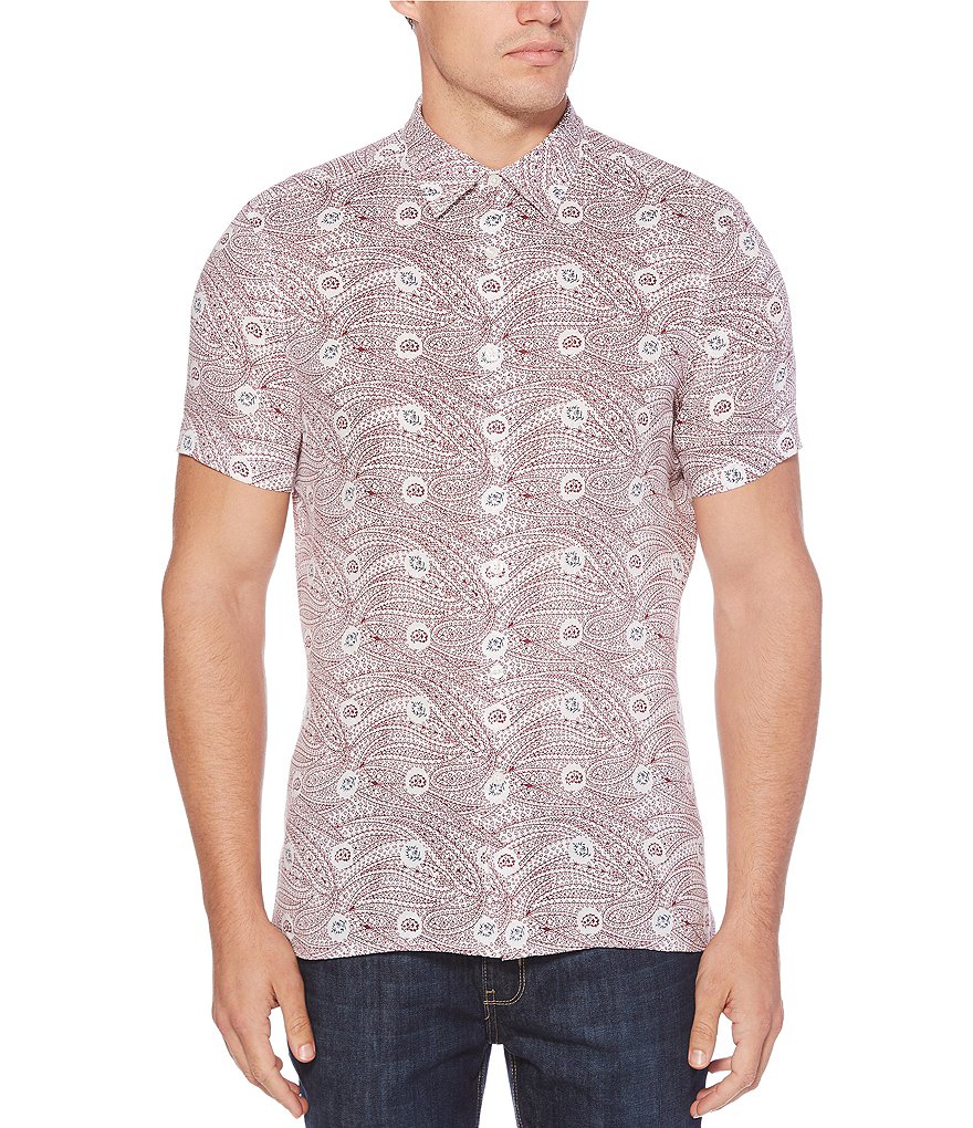 Perry Ellis Paisley Print Linen Short-Sleeve Woven Shirt