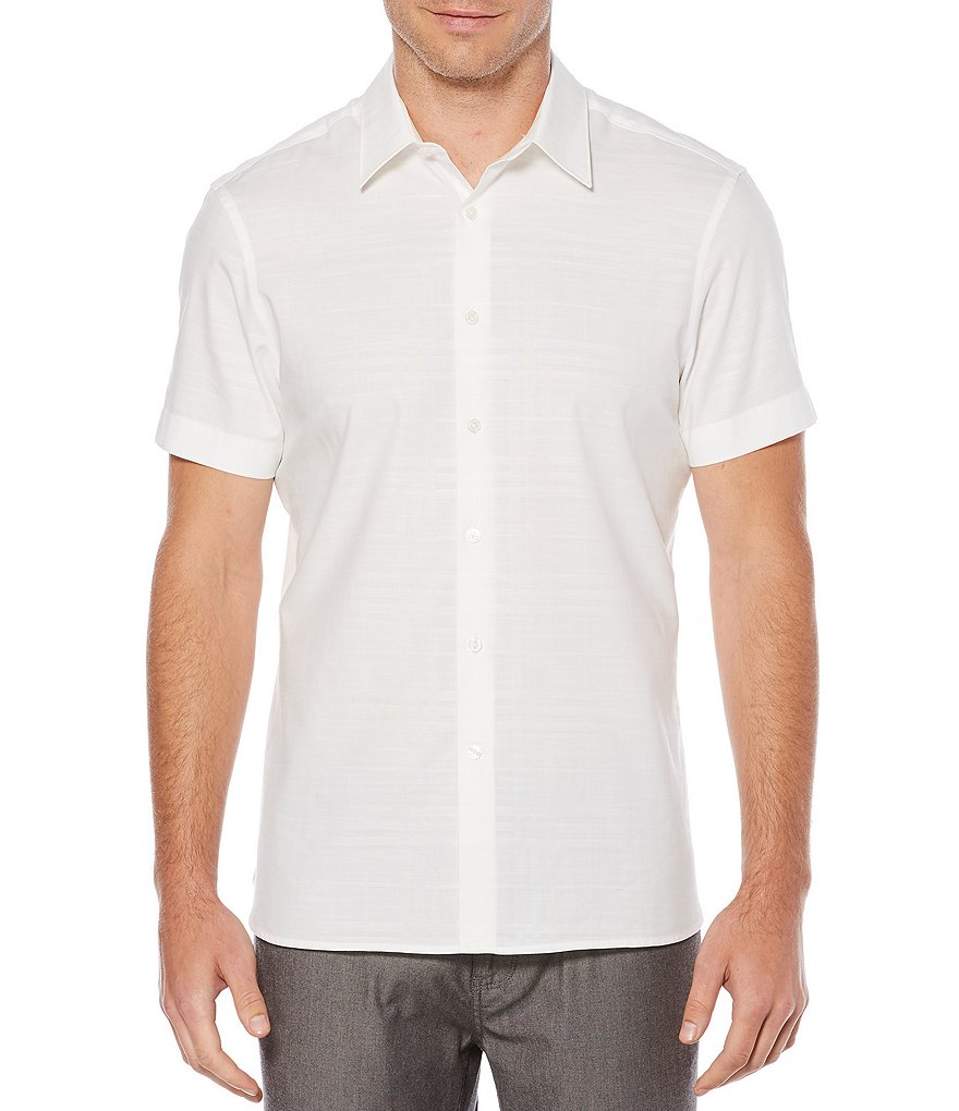Perry Ellis Solid Dobby Slub Short-Sleeve Woven Shirt
