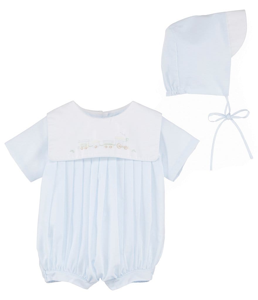 Petit Ami Baby Boys Newborn-3 Months Train Embroidered Shortalls