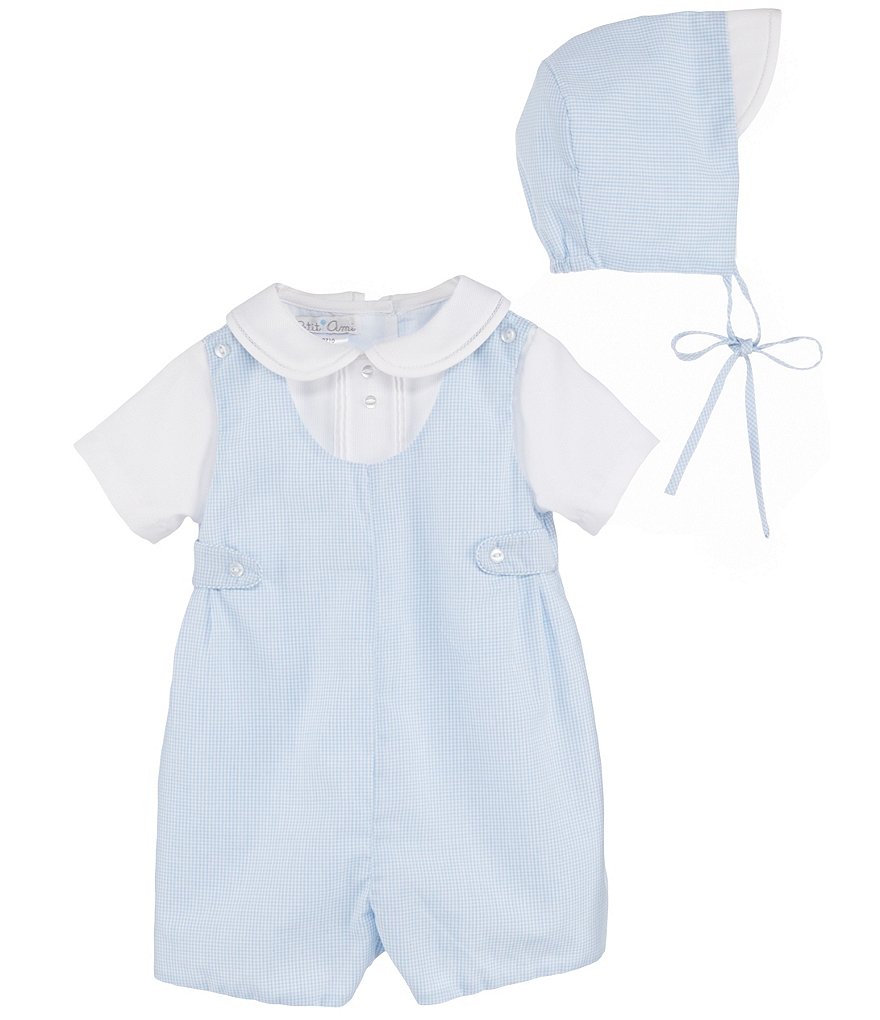 Petit Ami Baby Boys Preemie-9 Months Seersucker Shortall & Hat Set