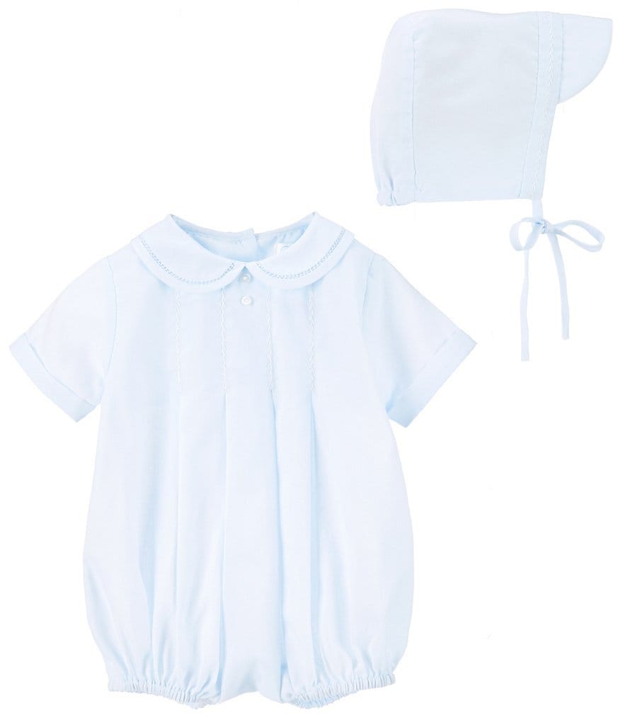 Petit Ami Baby Boys Preemie-Newborn Pleated Shortall & Hat