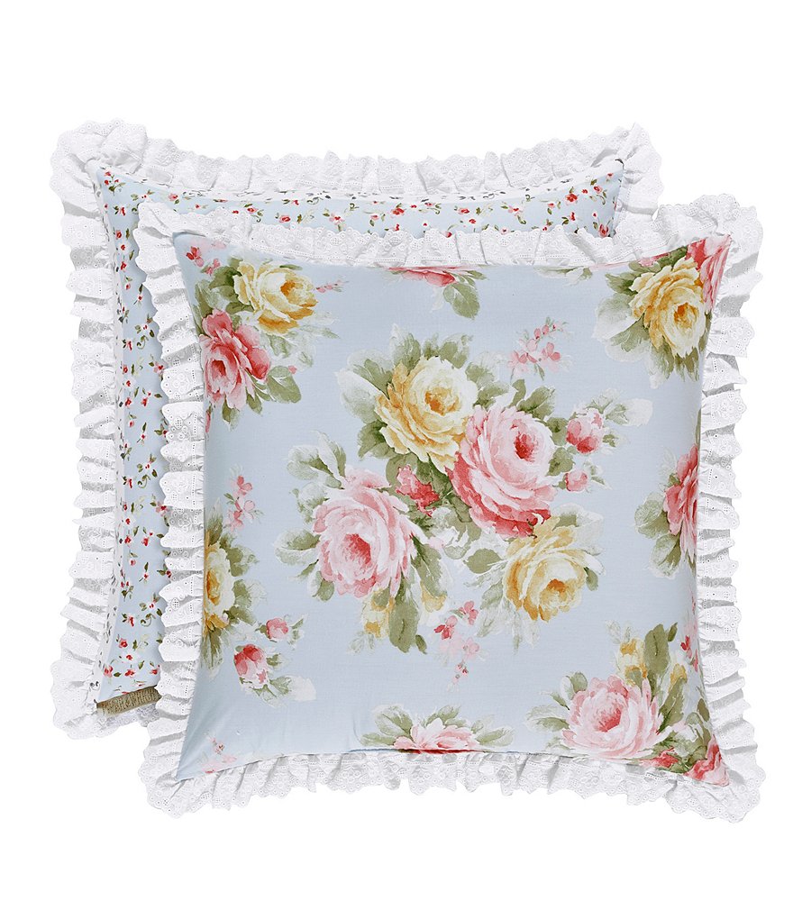 Piper & Wright Stella Ruffled Eyelet-Trimmed Floral Reversible Square Pillow