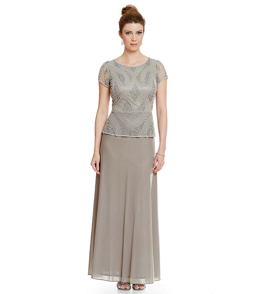 Pisarro Nights Beaded Peplum 2-Piece Mock Gown