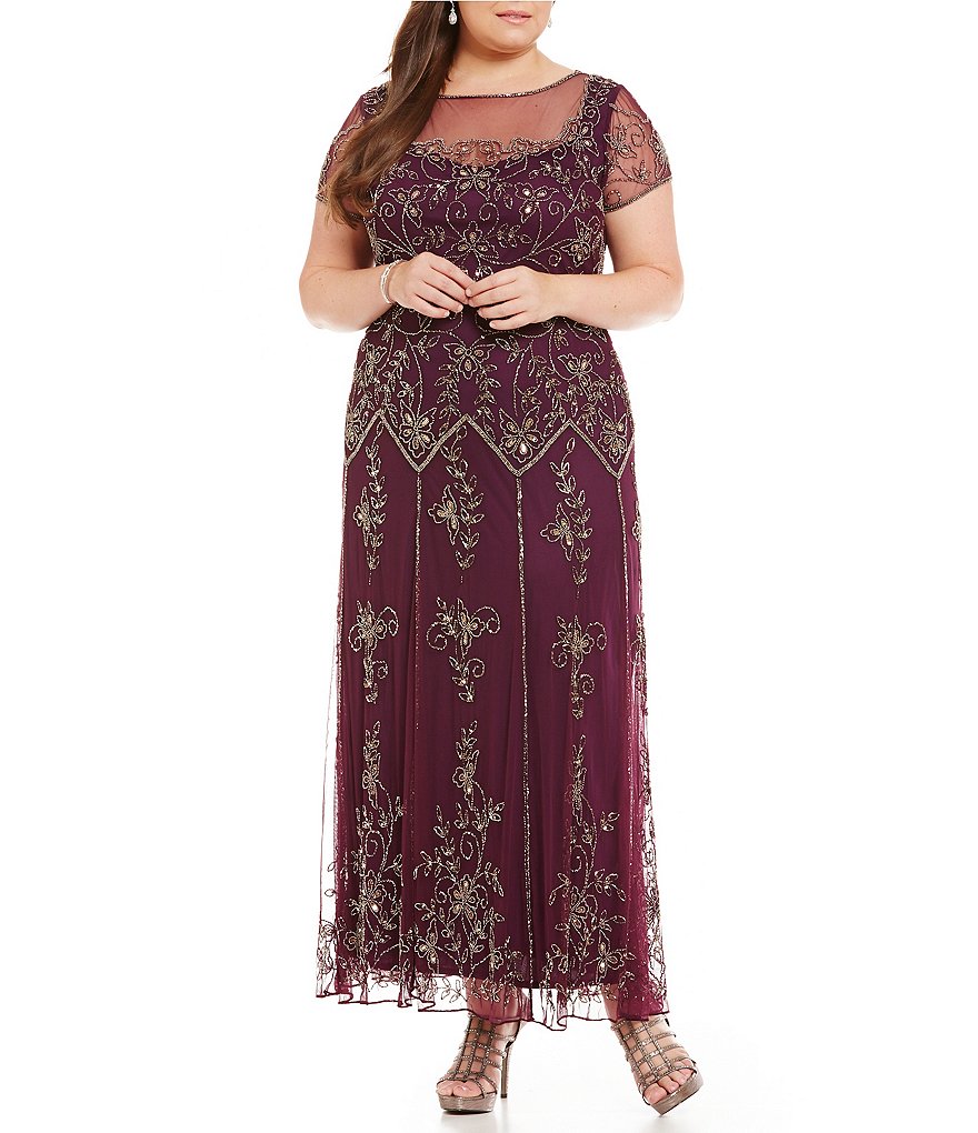 Pisarro Nights Plus Illusion Neck Beaded Gown