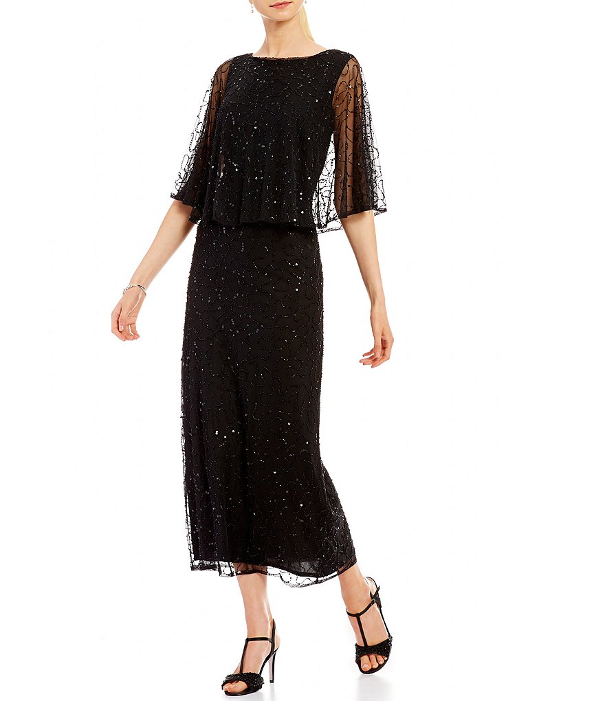 Pisarro Nights Sequin Capelet Gown