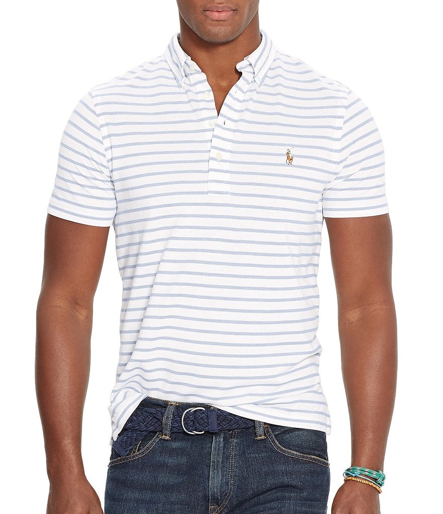 Polo Ralph Lauren Short-Sleeve Horizontal Striped Knit Oxford Shirt