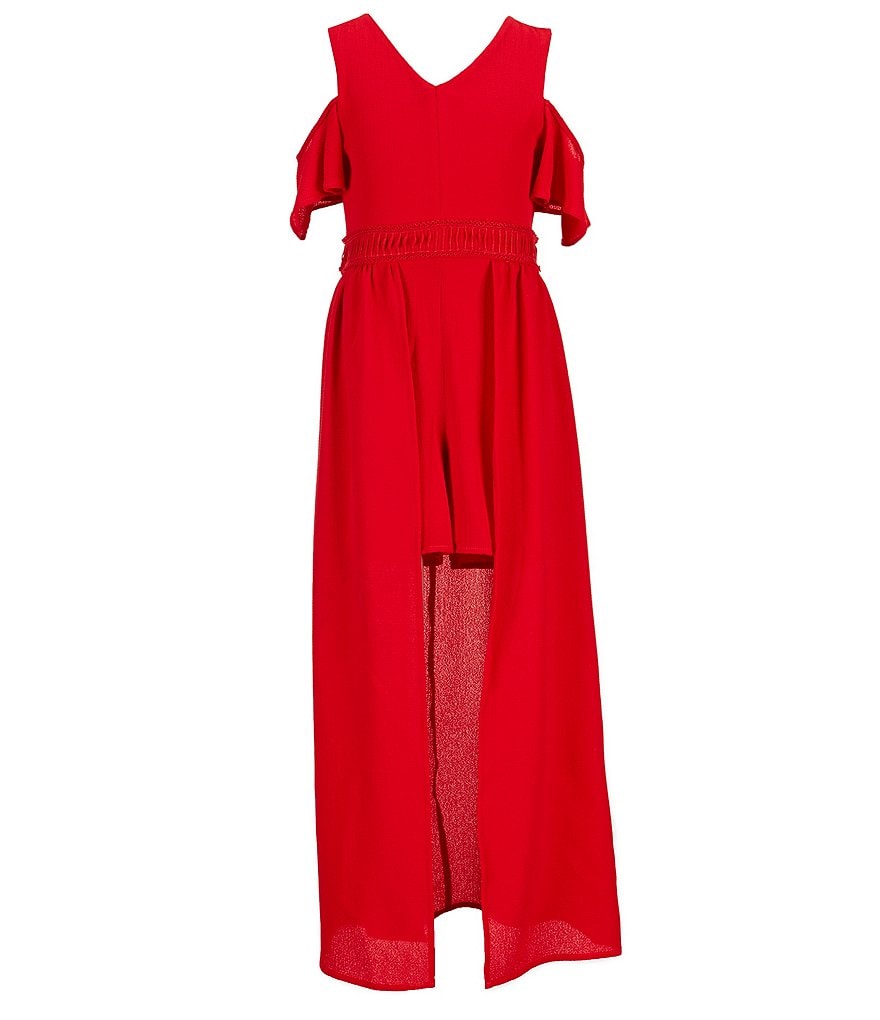 Poppies and Roses Big Girls 7-16 Cold-Shoulder Maxi Romper